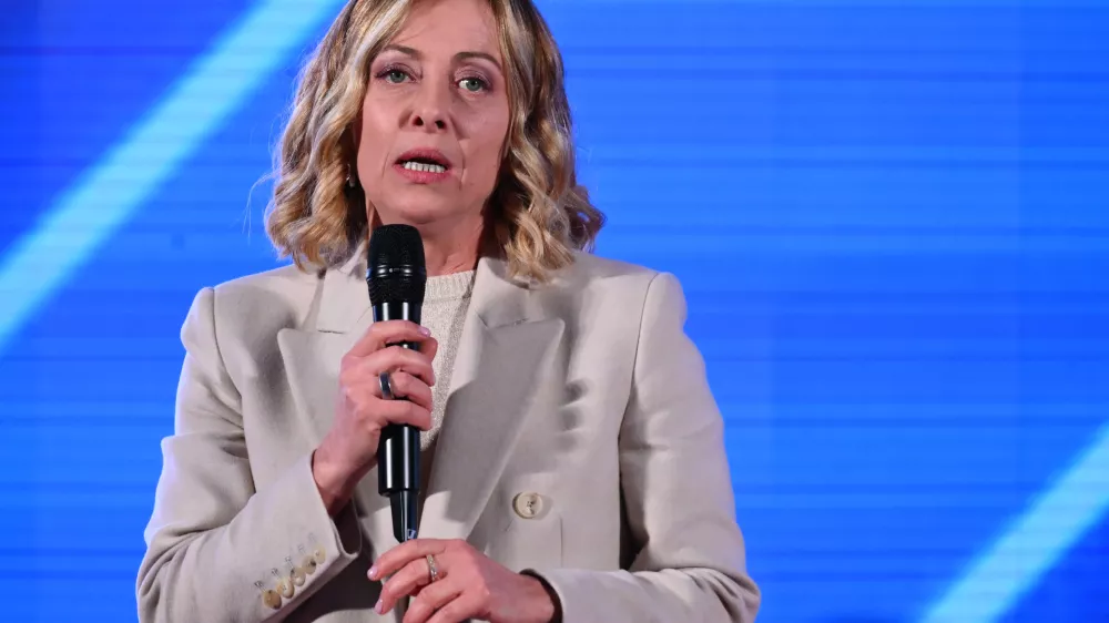 14 December 2024, Italy, Rome: Italian Prime Minister Giorgia Meloni speaks during the ATREJU event, the Brothers of Italy party at the Circus Maximus. Photo: Domenico Cippitelli/SOPA Images via ZUMA Press Wire/dpa