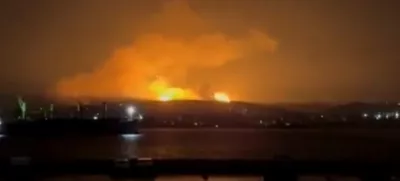 A fire burns following an explosion at a site in Tartus, Syria December 16, 2024 in this screen grab obtained from social media video. Social Media/via REUTERS THIS IMAGE HAS BEEN SUPPLIED BY A THIRD PARTY. NO RESALES. NO ARCHIVES.