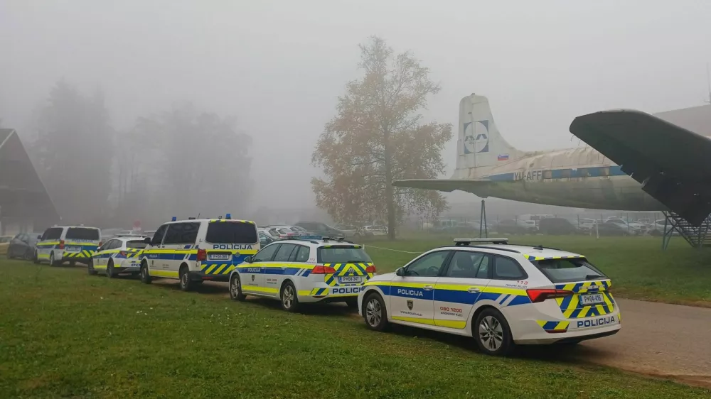 Truplo umorjene so med dvema avtoma na parkirišču letališča našli šele naslednje jutro, več ur po zločinu. Foto: Tina Jereb 