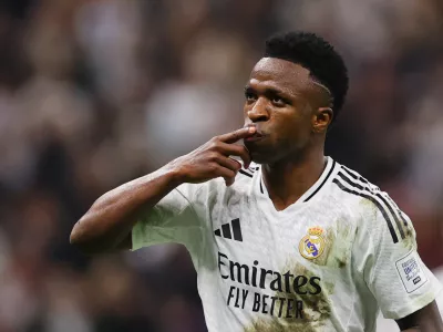 Soccer Football - Intercontinental Cup - Final - Real Madrid v Pachuca - Lusail Stadium, Lusail, Qatar - December 18, 2024 Real Madrid's Vinicius Junior celebrates scoring their third goal REUTERS/Ibraheem Al Omari