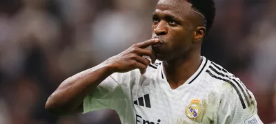 Soccer Football - Intercontinental Cup - Final - Real Madrid v Pachuca - Lusail Stadium, Lusail, Qatar - December 18, 2024 Real Madrid's Vinicius Junior celebrates scoring their third goal REUTERS/Ibraheem Al Omari