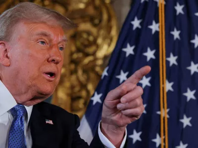 FILE PHOTO: U.S. President-elect Donald Trump delivers remarks at Mar-a-Lago in Palm Beach, Florida, U.S., December 16, 2024. REUTERS/Brian Snyder/File Photo