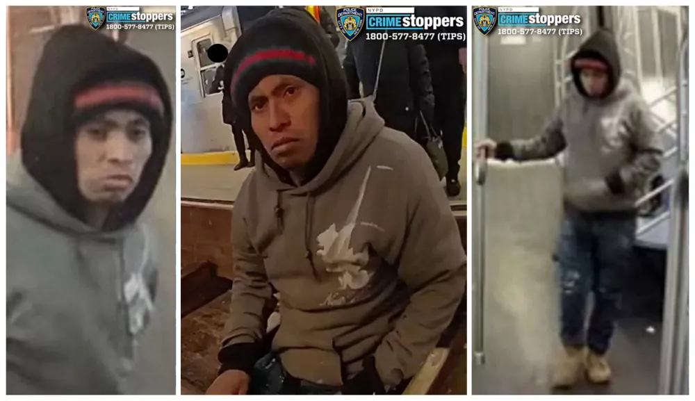 A man wanted for questioning by the New York Police Department (NYPD), in connection with the death of a woman who was set on fire while she was sleeping on a stationary subway train, is seen in a combination of still images from surveillance video in New York City, U.S. December 22, 2024.  NYPD/Handout via REUTERS.  THIS IMAGE HAS BEEN SUPPLIED BY A THIRD PARTY. THIS PICTURE WAS PROCESSED BY REUTERS TO ENHANCE QUALITY. AN UNPROCESSED VERSION HAS BEEN PROVIDED