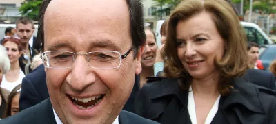 French President Francois Hollande, left, and his companion Valerie Trierweiler, in Tulle, southwestern France, Saturday, June 9, 2012, on the eve of the first round of the French general election. The second round will take place on June 17 to elect the 14th National Assembly of the 5th Republic. (AP Photo/Bob Edme)