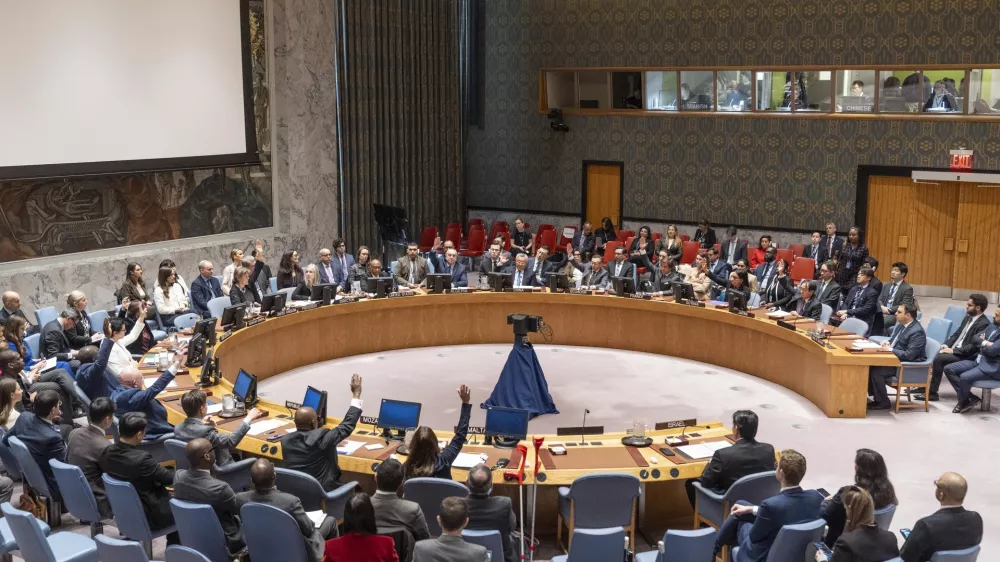 20 November 2024, US, New York: Security Council members vote on a draft resolution calling for immediate ceasefire in Gaza at UN Headquarters in New York. Photo: Lev Radin/ZUMA Press Wire/dpa