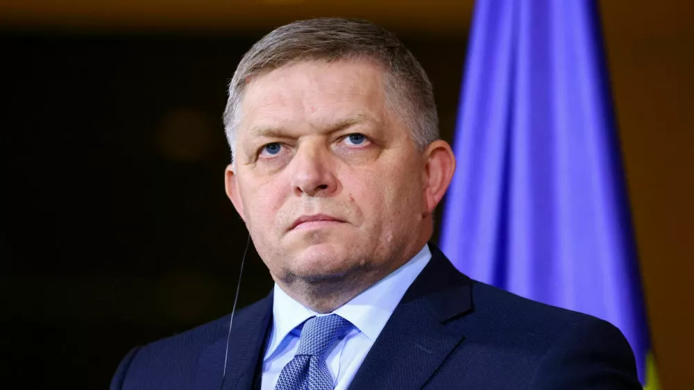 FILE PHOTO: Slovakia's Prime Minister Robert Fico looks on during a press conference with German Chancellor Olaf Scholz in Berlin, Germany, January 24, 2024. REUTERS/Nadja Wohlleben/File Photo