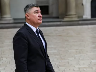 President of Croatia Zoran Milanovic arrives for Arraiolos Group summit at a landmark Wawel castle yard in an Old Town of Krak?w, Poland on October 11, 2014. (Photo by Dominika Zarzycka/Sipa USA)