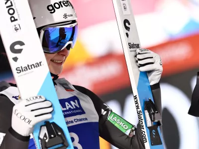 31 December 2024, Bavaria, Garmisch-Partenkirchen: Slovenia's Ski jumper Nika Prevc reacts after the women's large hill 2nd round of the ski jumping Two Nights Tour. Photo: Daniel Karmann/dpa