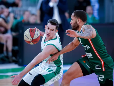 Jan Špan in action during ABA League 2024/2025 basketball match between Cedevita Olimpija and Krka in Ljubljana, Slovenia on January 5, 2025