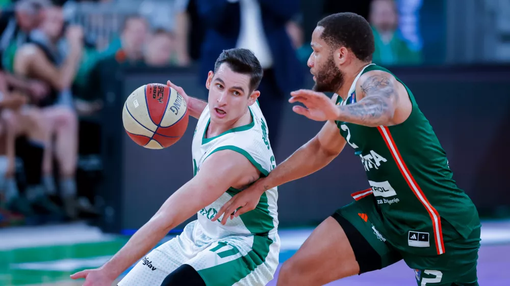 Jan Špan in action during ABA League 2024/2025 basketball match between Cedevita Olimpija and Krka in Ljubljana, Slovenia on January 5, 2025