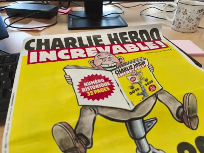 07 January 2025, France, Clermont-Ferrand: French satirical weekly Charlie Hebdo's frontpage on January 7, 2025, ten years after gunmen stormed satirical paper's offices, killing 11 people, over offensive cartoons of the prophet Muhammad. Photo: Adrien Fillon/ZUMA Press Wire/dpa