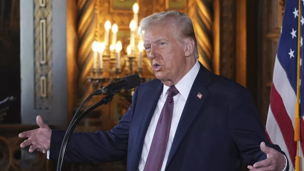 President-elect Donald Trump speaks during a news conference at Mar-a-Lago, Tuesday, Jan. 7, 2025, in Palm Beach, Fla. (AP Photo/Evan Vucci)