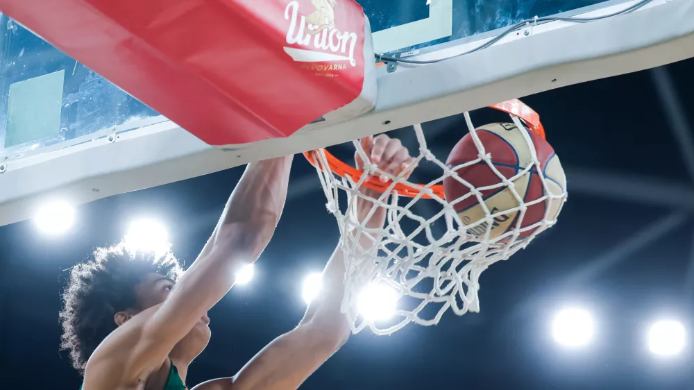 Joan Beringer in action during ABA League 2024/2025 regular season basketball match between Cedevita Olimpija and FMP in Arena Stozice, Ljubljana, Slovenia on January 12, 2025