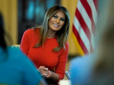 ﻿FILE PHOTO: U.S. first lady Melania Trump sits during a listening session with students at the White House in Washington, U.S., April 9, 2018. REUTERS/Joshua Roberts/File Photo