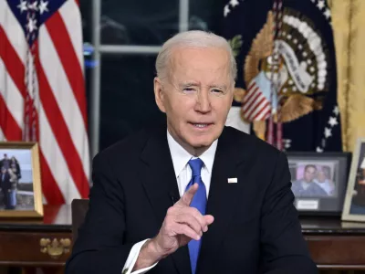 President Joe Biden speaks from the Oval Office of the White House as he gives his farewell address Wednesday, Jan. 15, 2025, in Washington. (Mandel Ngan/Pool via AP)