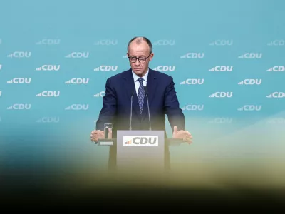 German conservative candidate for chancellor and Christian Democratic Union (CDU) party leader Friedrich Merz attends a press conference following the German general election in Berlin, Germany, February 24, 2025. REUTERS/Liesa Johannssen