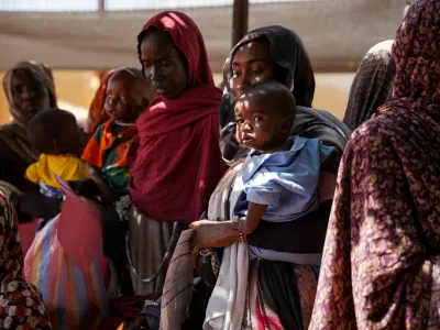 FILE PHOTO: A handout photograph, shot in January 2024, shows women and babies at the Zamzam displacement camp, close to El Fasher in North Darfur, Sudan. MSF/Mohamed Zakaria/Handout via REUTERS THIS IMAGE HAS BEEN SUPPLIED BY A THIRD PARTY. MANDATORY CREDIT/File Photo