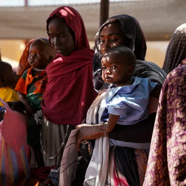 FILE PHOTO: A handout photograph, shot in January 2024, shows women and babies at the Zamzam displacement camp, close to El Fasher in North Darfur, Sudan. MSF/Mohamed Zakaria/Handout via REUTERS THIS IMAGE HAS BEEN SUPPLIED BY A THIRD PARTY. MANDATORY CREDIT/File Photo