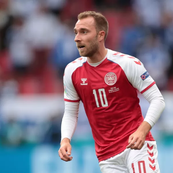 ﻿FILE PHOTO: Soccer Football - Euro 2020 - Group B - Denmark v Finland - Parken Stadium, Copenhagen, Denmark - June 12, 2021 Denmark's Christian Eriksen during the match Pool via REUTERS/Hannah Mckay/File Photo