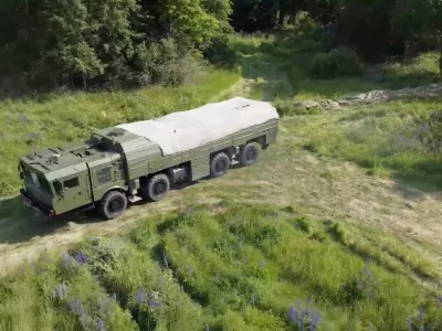 A view shows a vehicle of a Russian Iskander missile launching system during non-strategic nuclear forces' drills held by personnel of the Leningrad Military District, at an unknown location in Russia, in this still image taken from video released June 13, 2024. Russian Defence Ministry/Handout via REUTERS ATTENTION EDITORS - THIS IMAGE HAS BEEN SUPPLIED BY A THIRD PARTY. NO RESALES. NO ARCHIVES. MANDATORY CREDIT. WATERMARK FROM SOURCE.