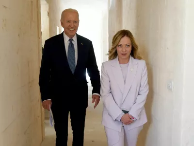 U.S. President Joe Biden meets with Italian Prime Minister Giorgia Meloni on the second day of the G7 summit at the Borgo Egnazia resort, in Savelletri, Puglia, Italy, June 14, 2024. REUTERS/Kevin Lamarque