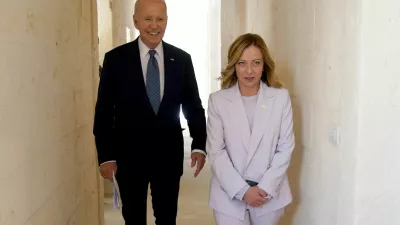 U.S. President Joe Biden meets with Italian Prime Minister Giorgia Meloni on the second day of the G7 summit at the Borgo Egnazia resort, in Savelletri, Puglia, Italy, June 14, 2024. REUTERS/Kevin Lamarque