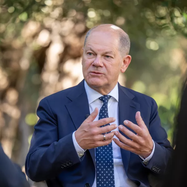 15 June 2024, Italy, Bari: German Chancellor Olaf Scholz, speaks during a TV interview after the conclusion of the G7 summit. The heads of state and government of the industrialized nations USA, Canada, Great Britain, France, Italy, Germany and Japan met for their annual summit in a luxury hotel in Borgo Egnazia in Apulia in the south of Italy. Photo: Michael Kappeler/dpa