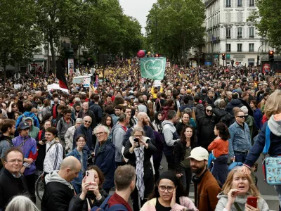 People attend a demonstration against the French far-right National Rally (Rassemblement National - RN) party, ahead of early legislative elections in Paris, France, June 15, 2024. REUTERS/Benoit Tessier