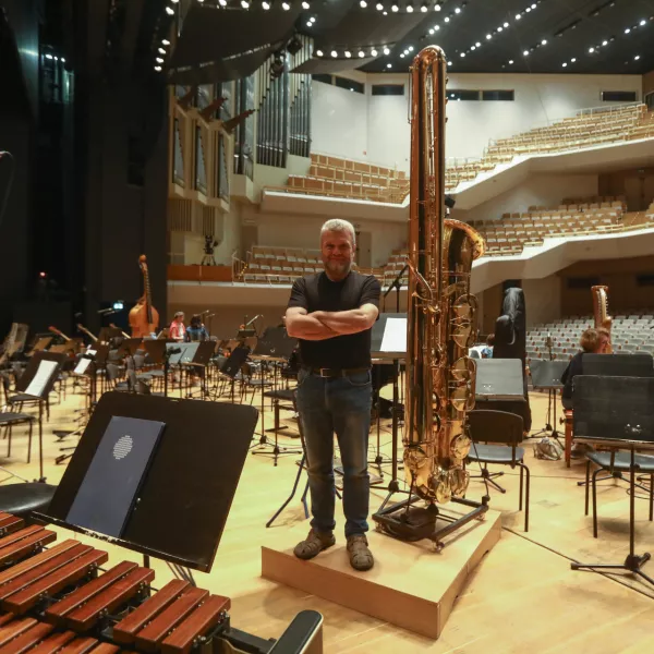 Igor Krivokapič, skladatelj in profesor13.09.2022 - 7 trobent apokalipse - koncert Gallusova dvorana. Največji saksafon na svetuFoto:Luka Cjuha