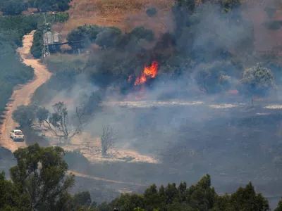 A fire blazes on the Israeli side of the Israel-Lebanon border following attacks from Lebanon, amid cross-border hostilities between Hezbollah and Israeli forces, in northern Israel June 18, 2024. REUTERS/Ayal Margolin ISRAEL OUT. NO COMMERCIAL OR EDITORIAL SALES IN ISRAEL