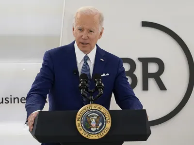 President Joe Biden speaks at Business Roundtable's CEO Quarterly Meeting, Monday, March 21, 2022, in Washington. (AP Photo/Patrick Semansky)