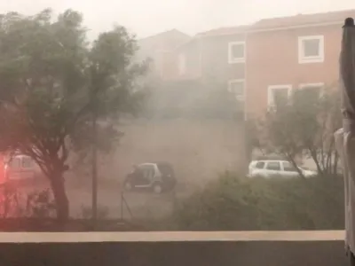 Heavy rain and winds lash the Mediterranean island of Corsica during a deadly storm in Calvi, France, August 18 2022. Twitter @Valou3175 via REUTERS ATTENTION EDITORS - THIS IMAGE HAS BEEN SUPPLIED BY A THIRD PARTY. NO RESALES. NO ARCHIVES. MANDATORY CREDIT