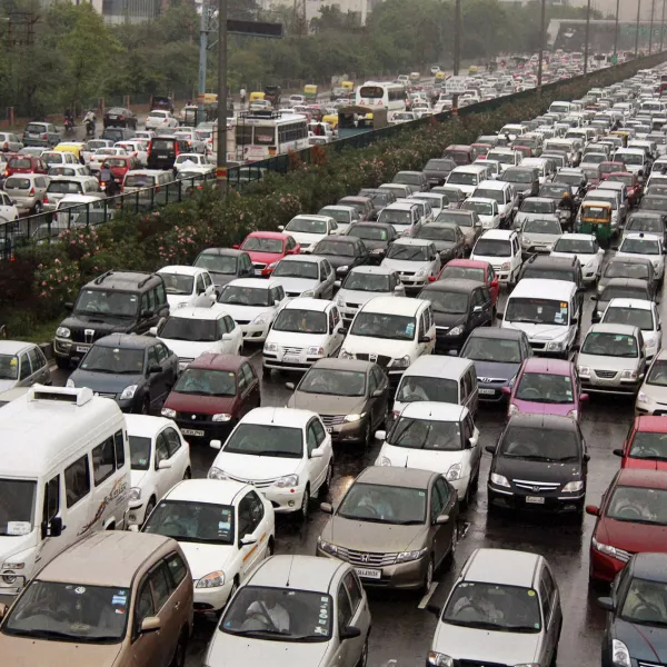 A traffic jam following power outage and rains at the Delhi-Gurgaon road on the outskirts of New Delhi, India, Tuesday, July 31, 2012. India's energy crisis cascaded over half the country Tuesday when three of its regional grids collapsed, leaving 620 million people without government-supplied electricity in one of the world's biggest-ever blackouts. (AP Photo)