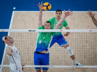 Ljubljana, Arena Stozice.Tekma med Slovenijo in Srbijo v okviru odbojkarske lige narodov.