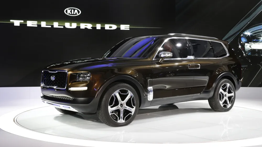 The Kia Telluride concept debuts at the North American International Auto Show in Detroit, Monday, Jan. 11, 2016. (AP Photo/Paul Sancya)