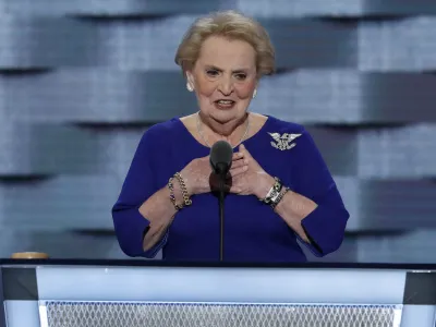 FILE - Former Secretary of State Madeleine Albright speaks during the second day of the Democratic National Convention in Philadelphia, July 26, 2016. Albright has died of cancer, her family said Wednesday, March 23, 2022. (AP Photo/J. Scott Applewhite, File)