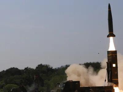 In this photo provided by South Korea Defense Ministry, a missile is fired during a joint training between U.S. and South Korea at an undisclosed location in South Korea, Wednesday, May 25, 2022. North Korea test-launched a suspected intercontinental ballistic missile and two shorter-range weapons into the sea Wednesday, South Korea said, hours after President Joe Biden ended a trip to Asia where he reaffirmed the U.S. commitment to defend its allies in the face of the North's nuclear threat. (South Korea Defense Ministry via AP)