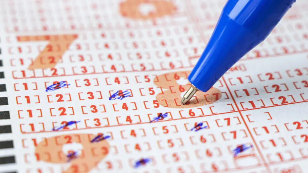 Lottery ticket and pen. Close-up, selective focus.