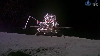 FILE -This China National Space Administration (CNSA) handout image released by Xinhua News Agency, shows the lander-ascender combination of Chang'e-6 probe taken by a mini rover after it landed on the moon surface, June 4, 2024. China's Chang'e 6 probe returned on Earth on Tuesday with rock and soil samples from the little-explored far side of the moon in a global first. The probe landed in northern China on Tuesday afternoon in the Inner Mongolian region. (CNSA/Xinhua via AP, File)