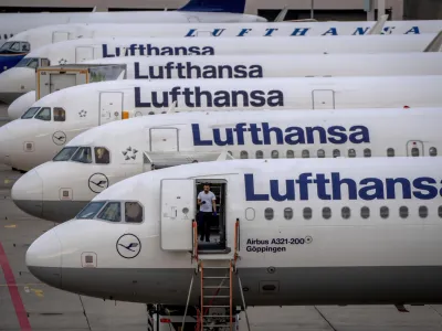 FILE --Lufthansa aircrafts are parked at the airport in Frankfurt, Germany, Friday, Sept.2, 2022. (AP Photo/Michael Probst,file)