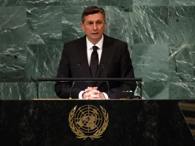 Slovenia's President Borut Pahor addresses the 77th Session of the United Nations General Assembly at U.N. Headquarters in New York City, U.S., September 21, 2022. REUTERS/Brendan McDermid