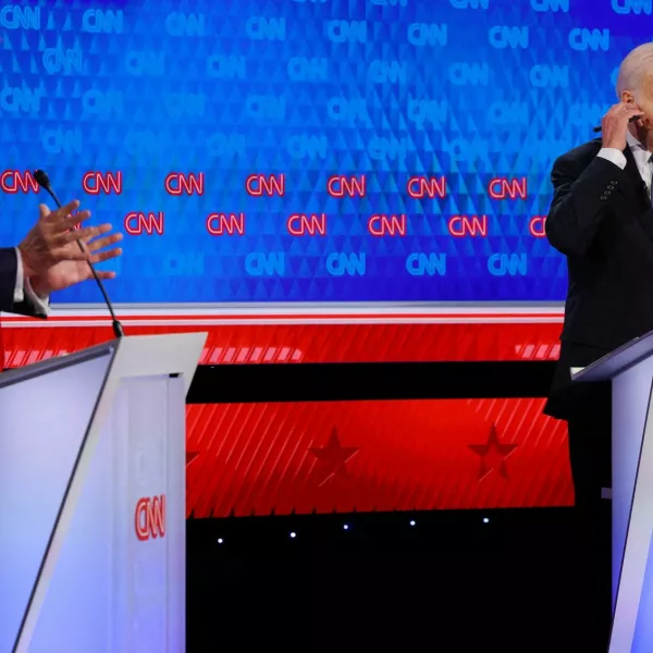 Democrat candidate, U.S. President Joe Biden, and Republican candidate, former U.S. President Donald Trump, attend a debate ahead of the U.S. presidential election, in Atlanta, Georgia, U.S., June 27, 2024. REUTERS/Brian Snyder   TPX IMAGES OF THE DAY