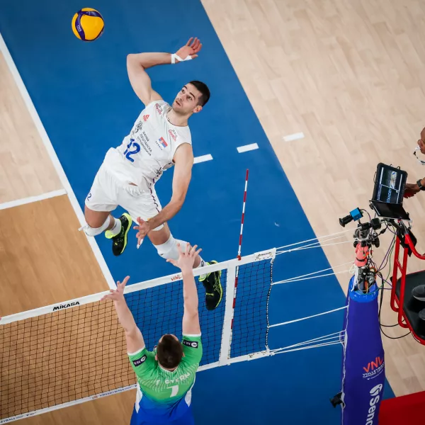 Ljubljana, Arena Stozice.Tekma med Slovenijo in Srbijo v okviru odbojkarske lige narodov.