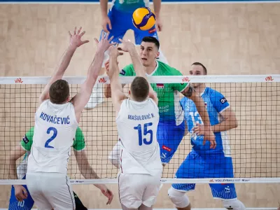 Ljubljana, Arena Stozice.Tekma med Slovenijo in Srbijo v okviru odbojkarske lige narodov.