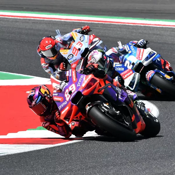 FILE PHOTO: MotoGP - Italian Grand Prix - Mugello Circuit, Scarperia e San Piero, Italy - June 2, 2024 Prima Pramac Racing's Jorge Martin with Ducati Lenovo Team's Enea Bastianini and Gresini Racing MotoGP's Marc Marquez in action during the race REUTERS/Jennifer Lorenzini/File Photo