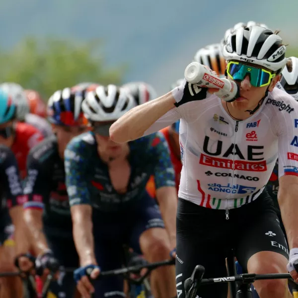 Cycling - Tour de France - Stage 1 - Florence to Rimini - Florence, Italy - June 29, 2024 UAE Team Emirates' Tadej Pogacar in action with riders during stage 1 REUTERS/Molly Darlington