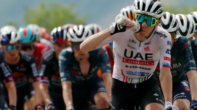 Cycling - Tour de France - Stage 1 - Florence to Rimini - Florence, Italy - June 29, 2024 UAE Team Emirates' Tadej Pogacar in action with riders during stage 1 REUTERS/Molly Darlington