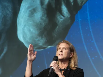 NASA Planetary Science Division director Lori Glaze speaks during a media briefing about the agency's recently completed Double Asteroid Redirection Test (DART), at NASA headquarters Tuesday, Oct. 11, 2022, in Washington. The DART mission saw the spacecraft collide with the asteroid Dimorphos in an attempt to test whether the resulting kinetic force could redirect an asteroid's course to protect Earth against potential impacts. (AP Photo/Alex Brandon)