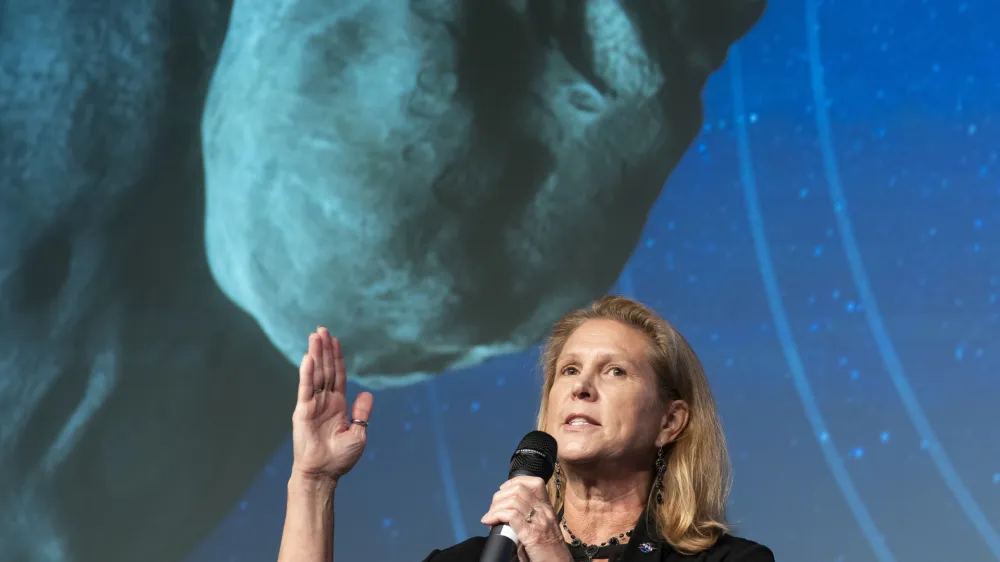 NASA Planetary Science Division director Lori Glaze speaks during a media briefing about the agency's recently completed Double Asteroid Redirection Test (DART), at NASA headquarters Tuesday, Oct. 11, 2022, in Washington. The DART mission saw the spacecraft collide with the asteroid Dimorphos in an attempt to test whether the resulting kinetic force could redirect an asteroid's course to protect Earth against potential impacts. (AP Photo/Alex Brandon)