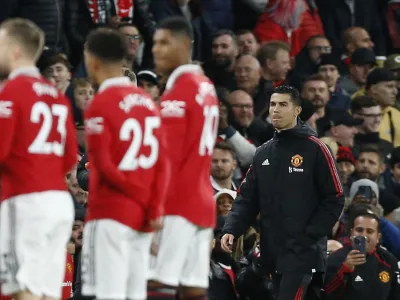 Soccer Football - Premier League - Manchester United v Tottenham Hotspur - Old Trafford, Manchester, Britain - October 19, 2022 Manchester United's Cristiano Ronaldo walks to the substitutes bench ahead of the match REUTERS/Craig Brough EDITORIAL USE ONLY. No use with unauthorized audio, video, data, fixture lists, club/league logos or 'live' services. Online in-match use limited to 75 images, no video emulation. No use in betting, games or single club /league/player publications. Please contact your account representative for further details.